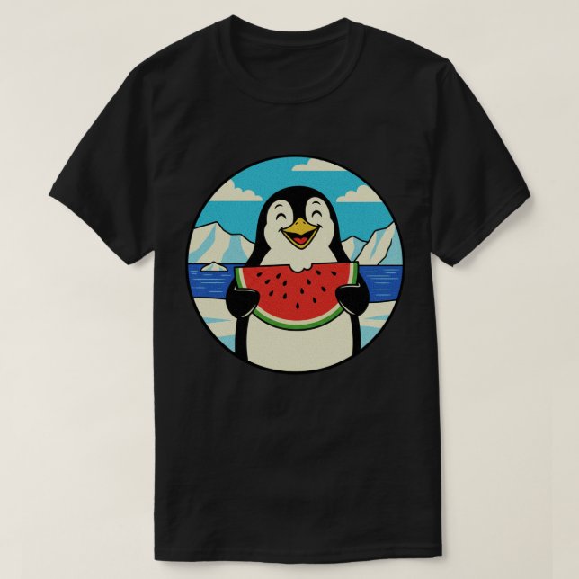 Camiseta Feliz Penguin comiendo sandía - Vibes de verano (Diseño del anverso)