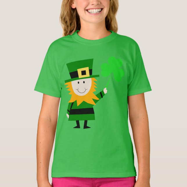 Camiseta Feliz pequeño Chica Leprechaun Verde (Anverso)