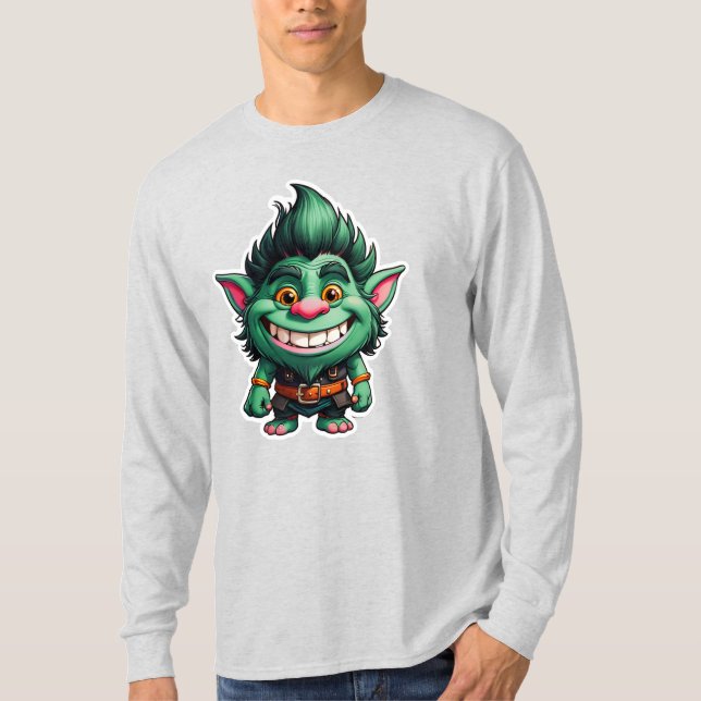 Camiseta Feliz Pequeño Troll Chibi ilustracion Larga Manga (Anverso)