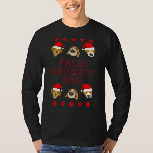 Camiseta Feliz Perro travieso Navidades feos al estilo suét (Anverso)
