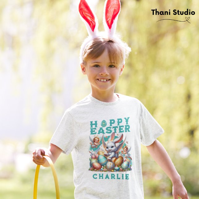 Camiseta Feliz Personalizable de Semana Santa Cute Bunny &  (Subido por el creador)