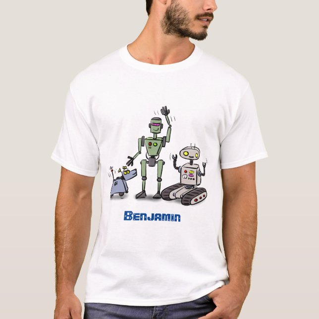 Camiseta Feliz personalizado de trío de robots lindos (Anverso)