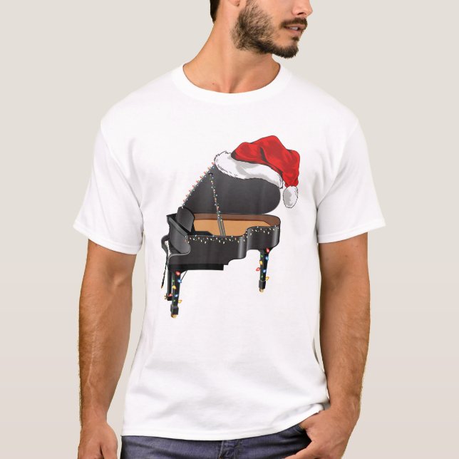 Camiseta Feliz Piano De Navidad Con Cos Esenciales De Santa (Anverso)