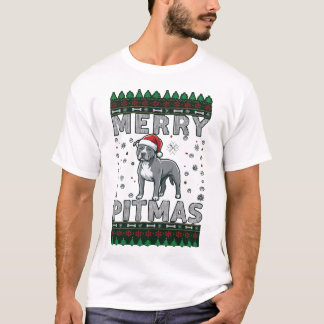 Camiseta Feliz Pitmas Pitbull Perro Gorro de Santa Ugly Nav