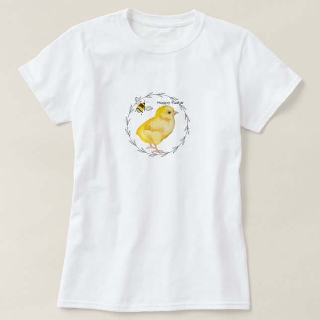 Camiseta Feliz pollo de Pascua y flores de primavera (Diseño del anverso)