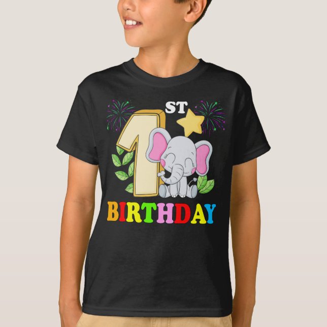Camiseta Feliz primer cumpleaños bebé elefante niño - uno (Anverso)