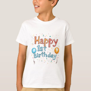 Camiseta Feliz primer cumpleaños - Colorido diseño de texto
