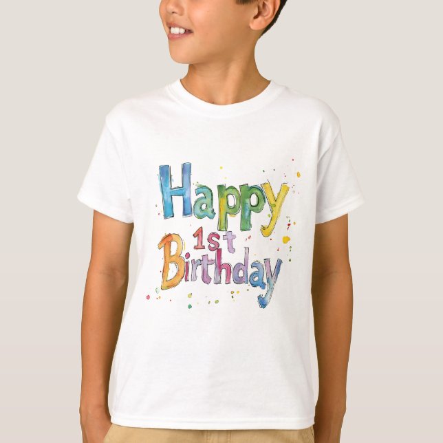Camiseta Feliz primer cumpleaños - Diseño de arte de texto  (Anverso)