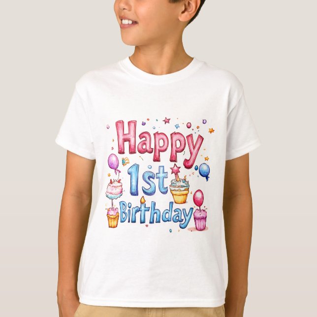 Camiseta Feliz primer cumpleaños - Diseño de Ilustraciones  (Anverso)