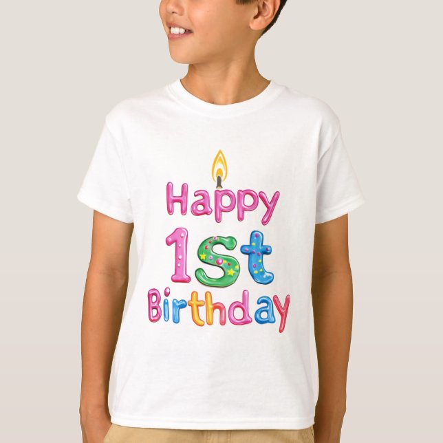 Camiseta Feliz primer cumpleaños - Diseño de textos de cele (Anverso)