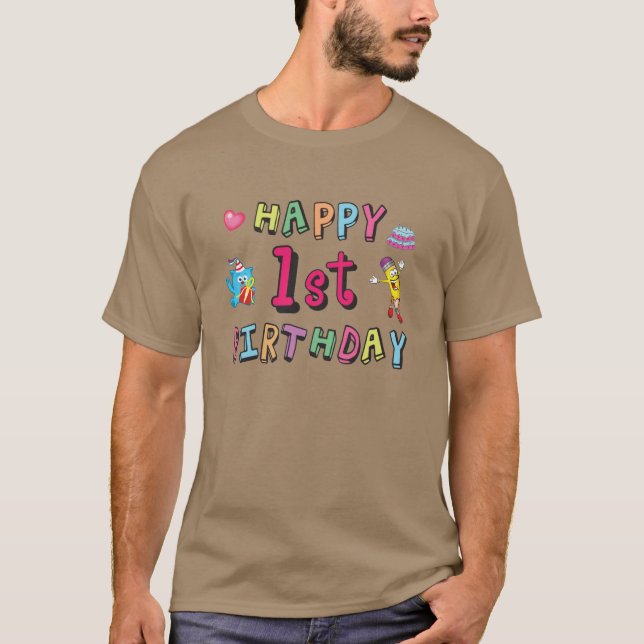 Camiseta Feliz primer cumpleaños para niños de 1 año B-day (Anverso)