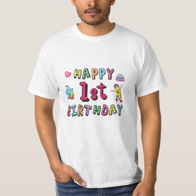 Camiseta Feliz primer cumpleaños para niños de 1 año deseo  (Anverso)