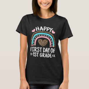 Camiseta Feliz Primer Día De 1er Grado Leopardo Arcoíris En