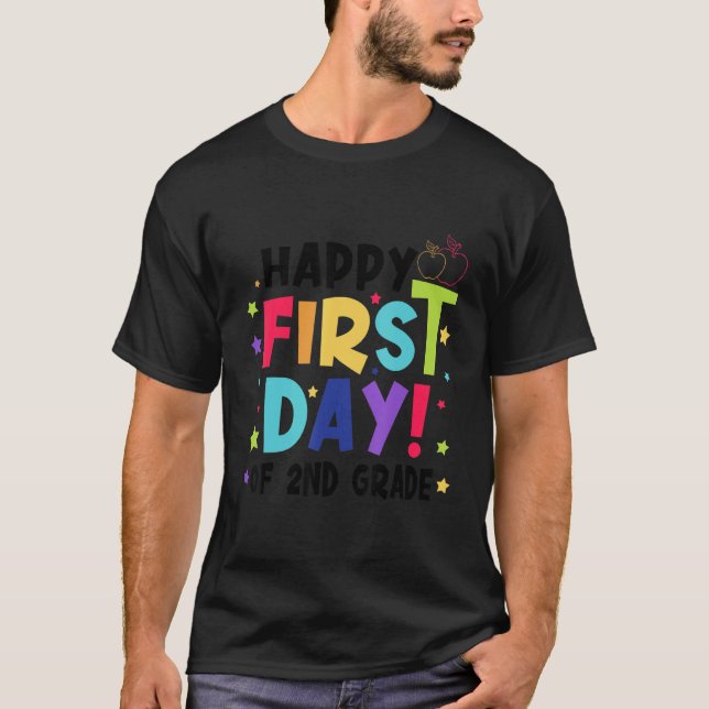 Camiseta Feliz Primer Día De 2º Grado Cute Apple De Vuelta  (Anverso)