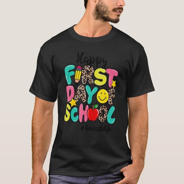 Camiseta Feliz Primer Día De Autobús Escolar, Ayuda A La Vi (Anverso)