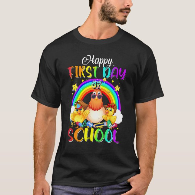Camiseta Feliz primer día de clases de pollo arco iris a (Anverso)