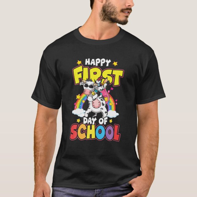 Camiseta Feliz primer día de clases, devorando vacas de vue (Anverso)