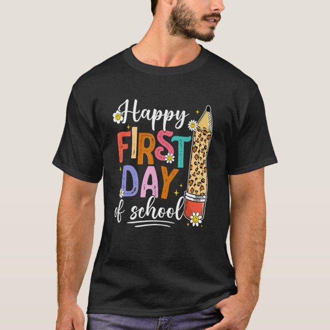 Camiseta Feliz primer día de clases, niños Groovy de vuelta (Anverso)