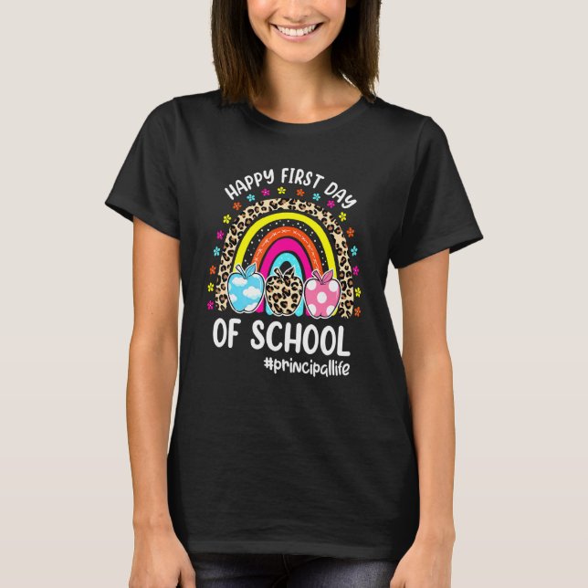Camiseta Feliz Primer Día De Colegio Manzana Arcoíris Direc (Anverso)