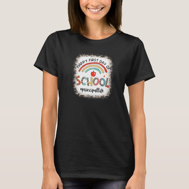 Camiseta Feliz Primer Día De Escuela Leopardo Arcoíris Dire (Anverso)