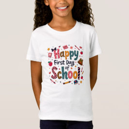 Camiseta Feliz Primer Día de Escuela para Niñas