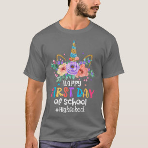 Camiseta Feliz primer día de escuela secundaria de Unicorn 