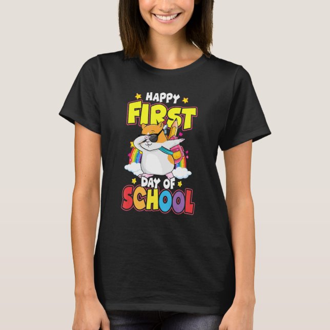 Camiseta Feliz Primer Día De La Escuela Dabbing Hamster De  (Anverso)