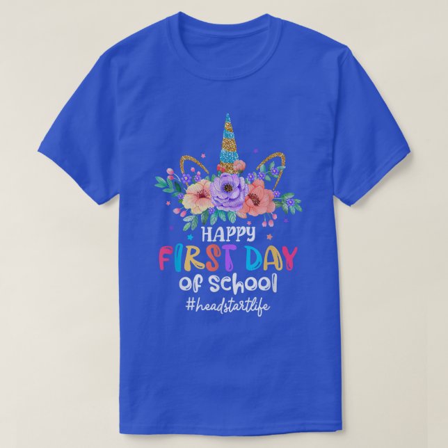 Camiseta Feliz Primer Día De La Escuela Unicorn Headstart L (Diseño del anverso)