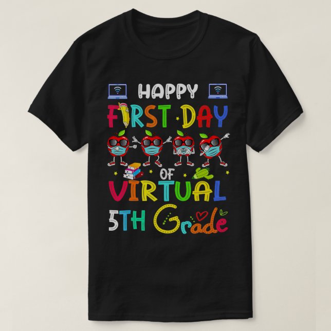 Camiseta feliz primer día de máscara virtual de manzana de  (Diseño del anverso)