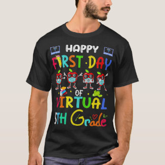 Camiseta feliz primer día de máscara virtual de manzana de 