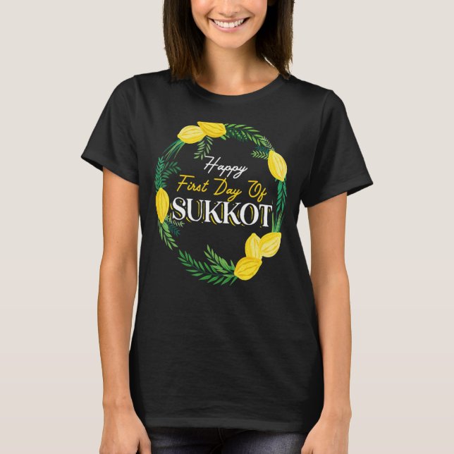 Camiseta Feliz Primer Día De Sukkot Lulav Palm Tree Israeli (Anverso)