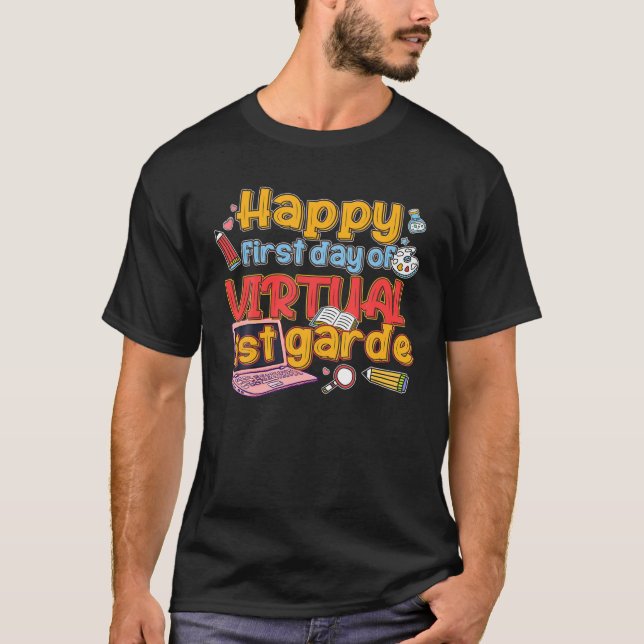 Camiseta Feliz Primer Día De Virtual De Primer Grado De Vue (Anverso)