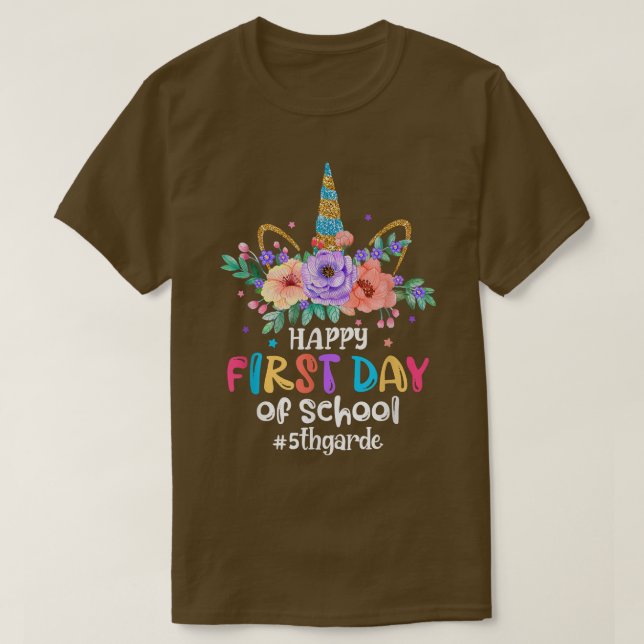 Camiseta Feliz Primer Día Del Colegio Unicornio De Quinto G (Diseño del anverso)