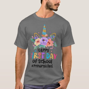 Camiseta Feliz Primer Día Escolar Cute Unicorn Primario Sch
