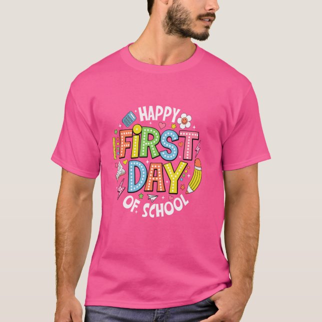 Camiseta Feliz primer día escolar de profesores niños de vu (Anverso)