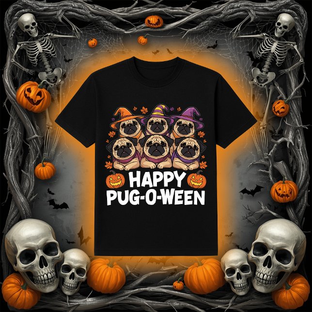 Camiseta Feliz Pug-O-Ween | Perros adorables de Halloween P (Subido por el creador)