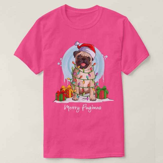 Camiseta Feliz Pugmas, Perro Pug, Árbol de Navidad (Diseño del anverso)