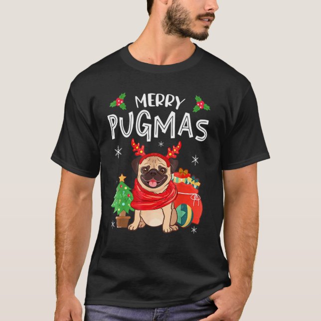 Camiseta Feliz Pugmas Pug Perro Navidades Navidad Gracioso (Anverso)
