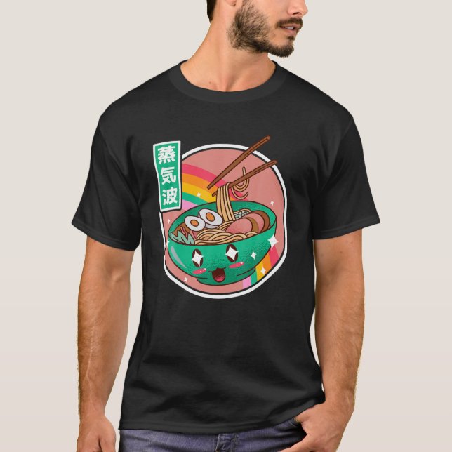 Camiseta Feliz Ramen Bowl Arcoiris Japón estilo Otaku Vapor (Anverso)