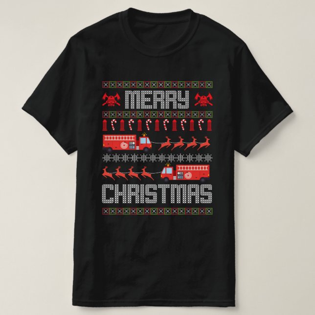 Camiseta Feliz regalo de camión de bomberos navideños para  (Diseño del anverso)
