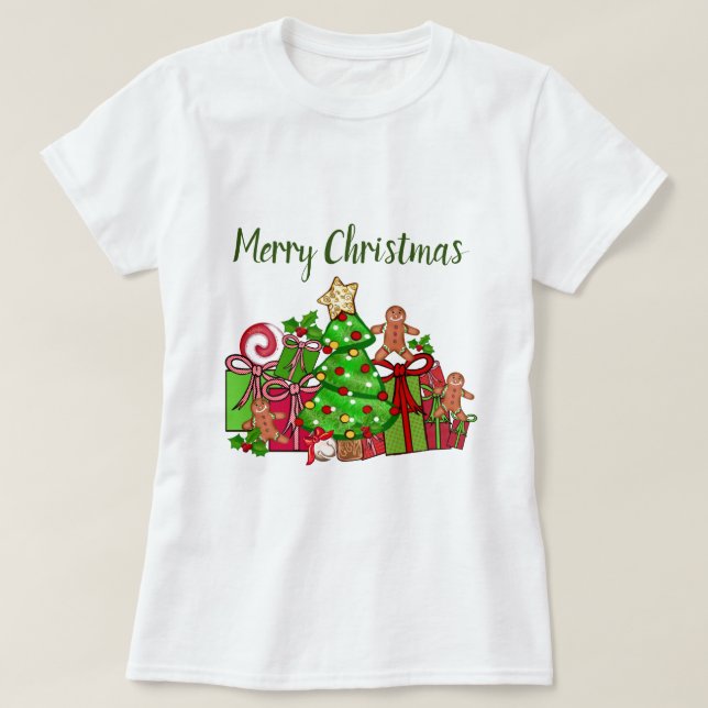 Camiseta Feliz Regalos de Navidad Alrededor Del Árbol (Diseño del anverso)