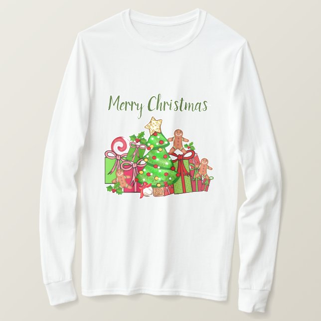 Camiseta Feliz Regalos de Navidad Alrededor Del Árbol (Anverso del diseño)