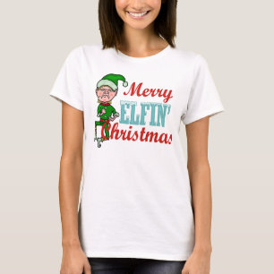 Camiseta Feliz retruécano Elfin divertido del navidad