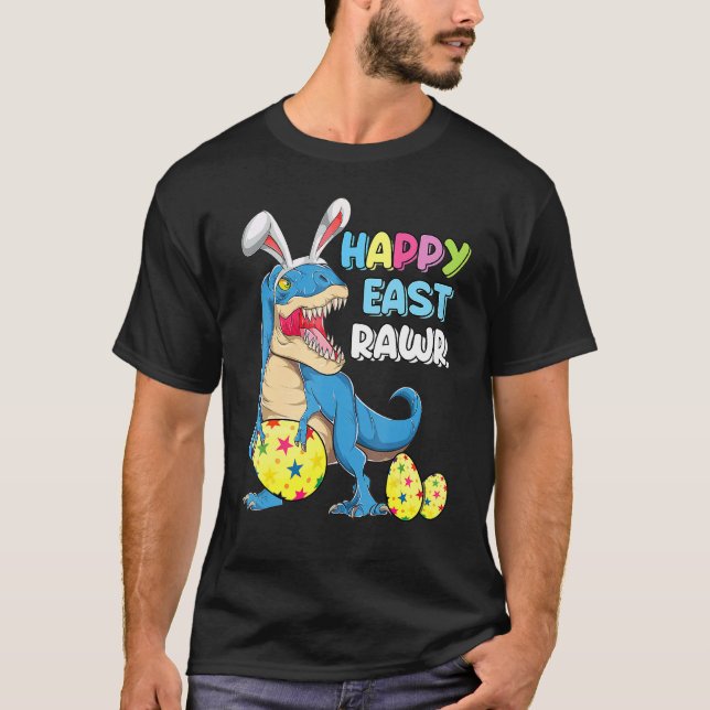 Camiseta Feliz Rex Dinosaur Easter Bunny Egg Costu (Anverso)
