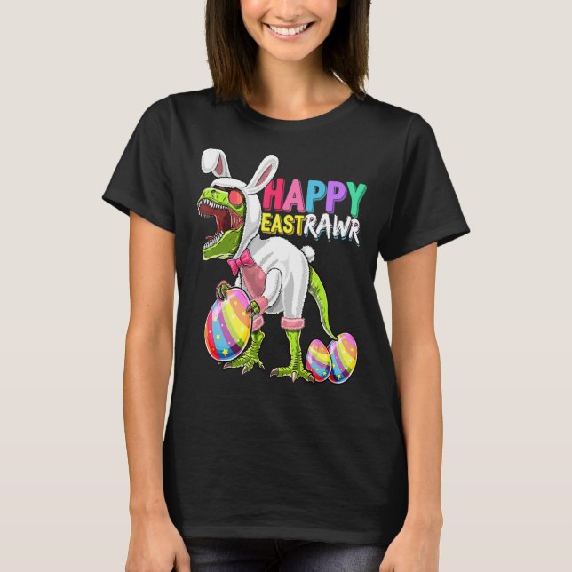 Camiseta Feliz Rex Dinosaur Easter Bunny Egg Costu (Anverso)