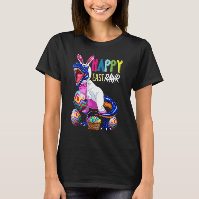 Camiseta Feliz Rex Dinosaur Easter Bunny Egg Costu (Anverso)