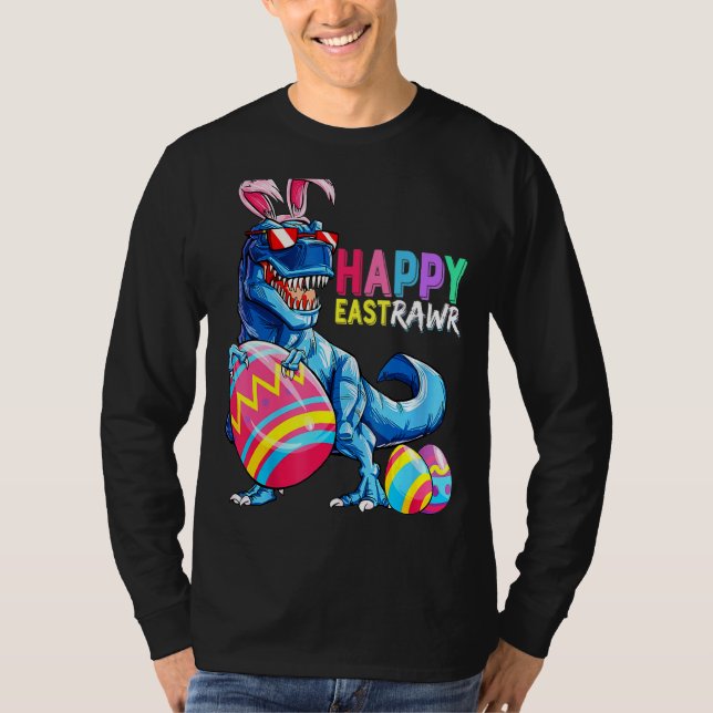 Camiseta Feliz Rex Dinosaur Easter Bunny Egg Costu (Anverso)
