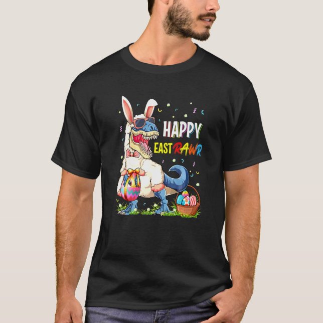 Camiseta Feliz Rex Dinosaur Easter Bunny Egg Costu (Anverso)