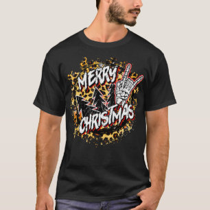 Camiseta Feliz Rock Christmas Y Roll Leopard Xmas Tree Ro