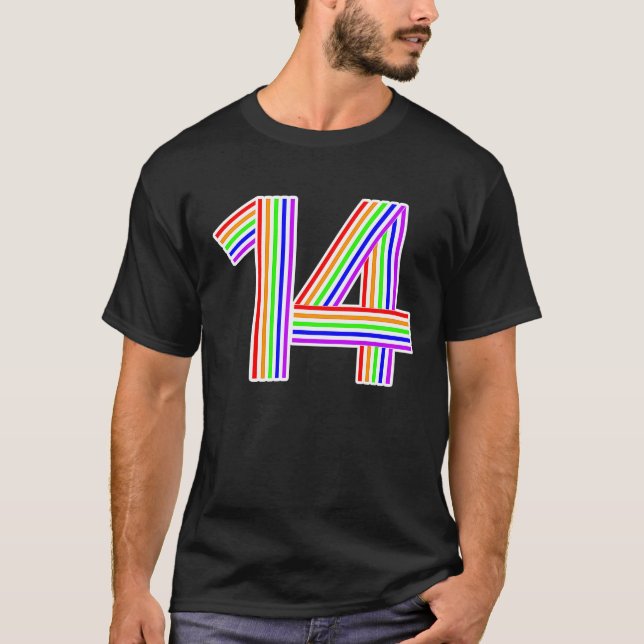 Camiseta Feliz Ropa Familiar, Arcoiris número 14 de cumplea (Anverso)